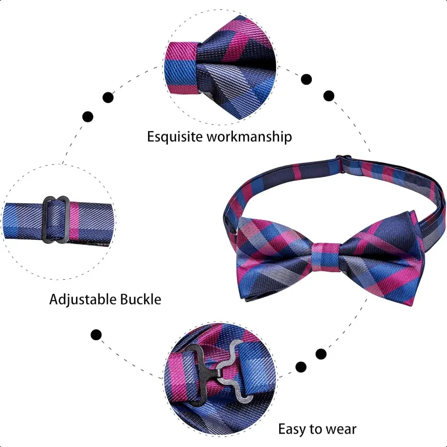 Dubulle Papillon da uomo Paisley floreale da uomo con papillon e set di spille da bavero Gemelli quadrati da taschino da matrimonio