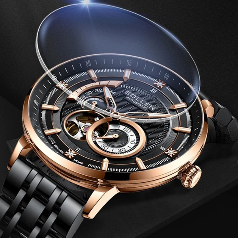 Nuovo marchio di lusso svizzero SOLLEN MIYOTA orologi meccanici automatici da uomo orologi luminosi con scheletro di diamanti impermeabili SL356