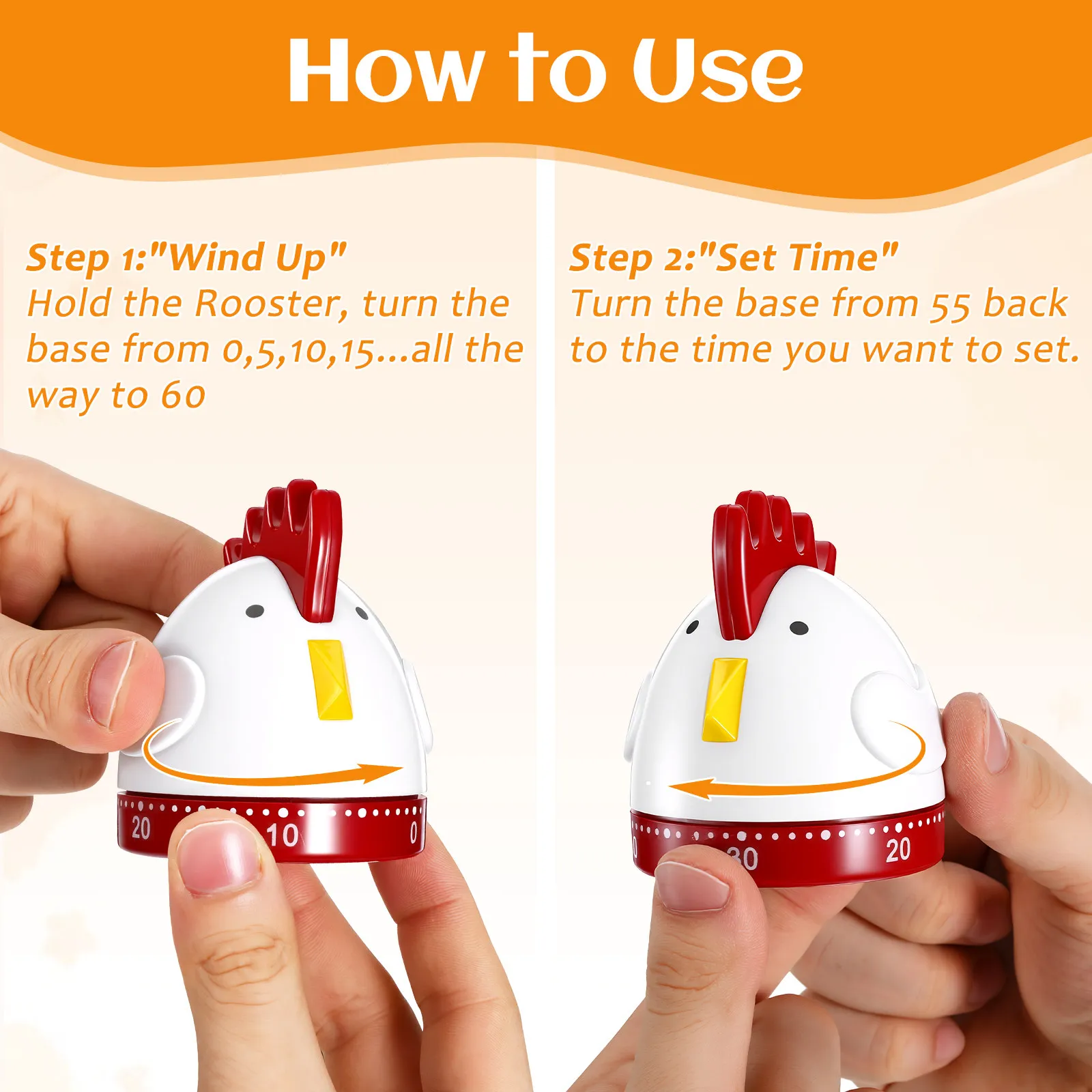 1Pcs Cartoon Rooster Mechanical Timer Kitchen Countdown Reminder Baking Cooking Time Control Device Wind Up Timer