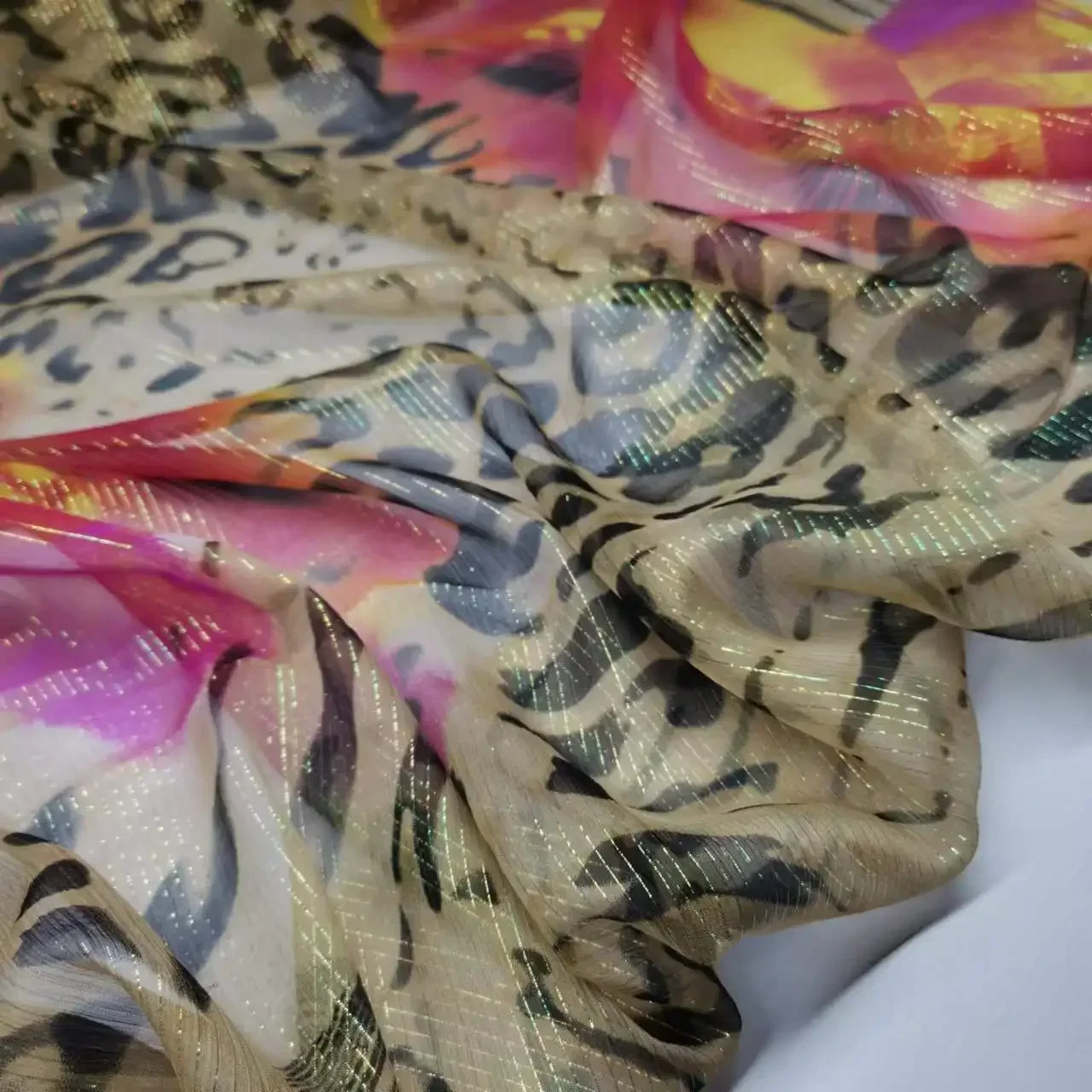 Flower Silk Crepe Fabric Natural Soft Metallic Jacquard Dress Scarf Material