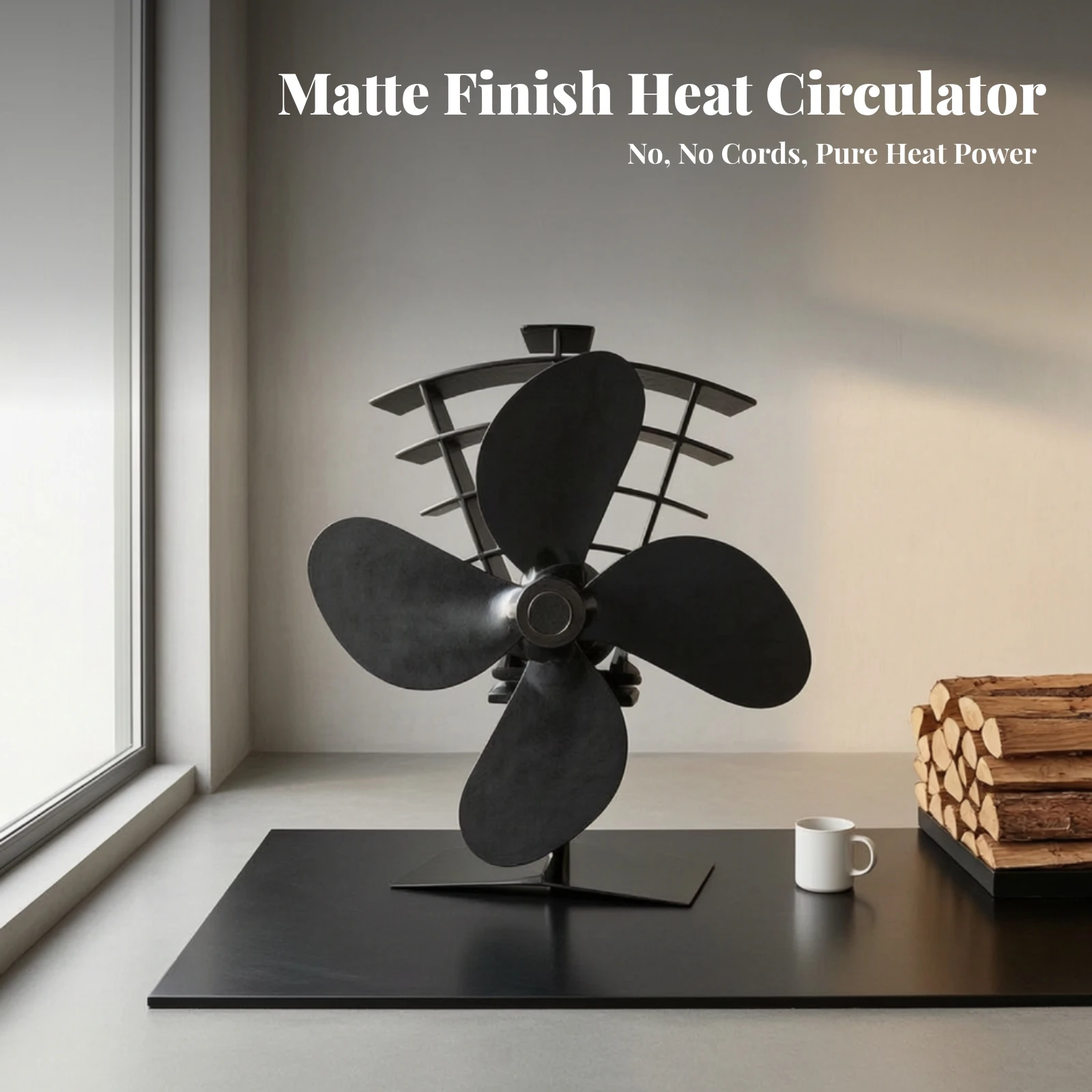 Heat-Powered Circulation Fan Low-Maintenance Thermoelectric Fireplace Fan Thermoelectric Self-Starting Non Electric