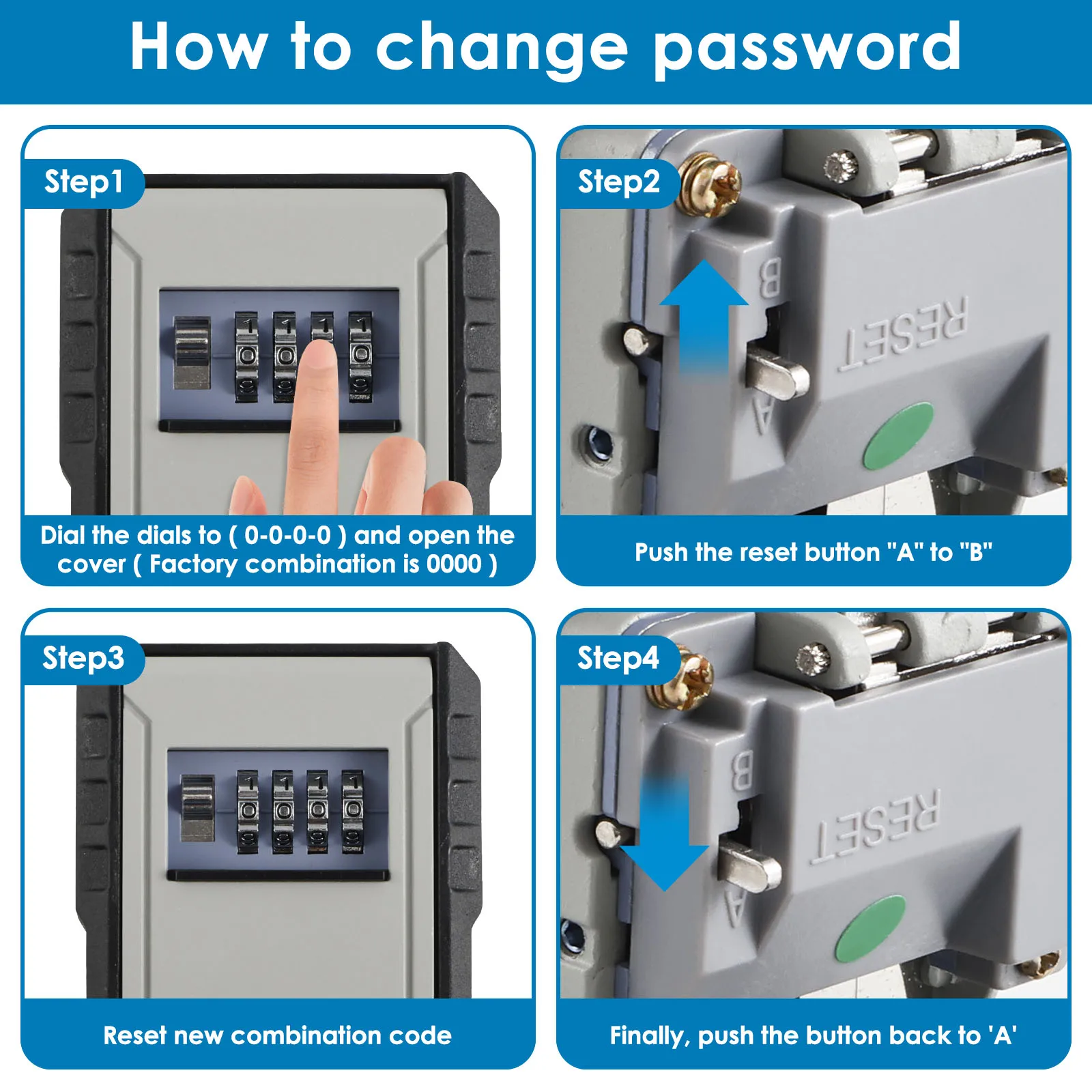 Key Safe Box Wall Mounted Key Lock Safe Box 4 Digit Combination Key Box Resettable Code Key Security Box Key Safe Storage Box