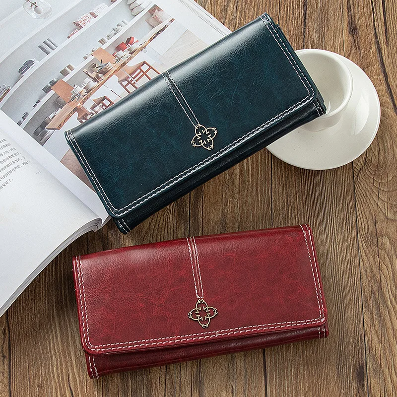 European Retro Women Long Wallet Luxury Soft PU Money Clip Minimalist Wallet Large Capacity Zip Card Pack Coin Purse Clutch Bag