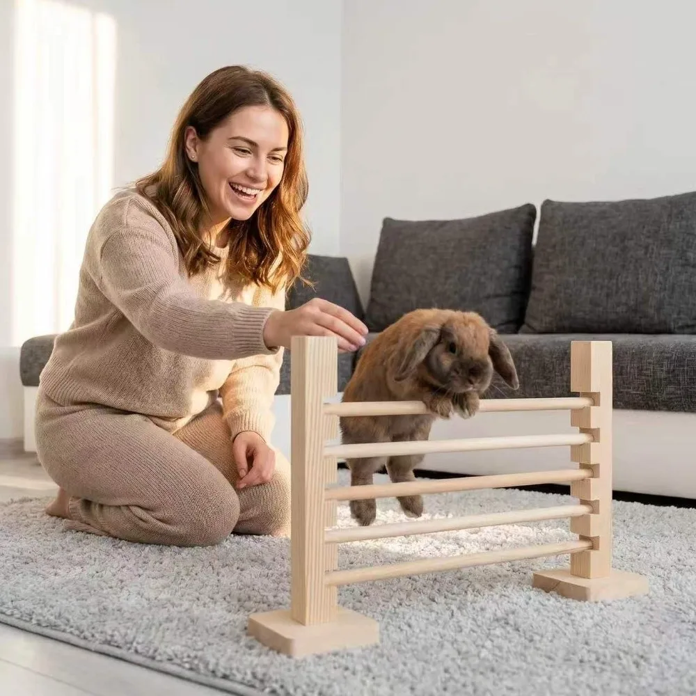 Wood Rabbit Jump Bar Bite Resistant Detachable Rabbit Exercise Obstacle Adjustable Height Pet Bunny Rabbit Training
