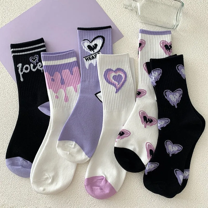 Love Cotton Socks Korean Harajuku English Letter Embroidery Kawaii Funny Socks Hip Hop Skateboarding Team Sokken Mid-Tube Socks