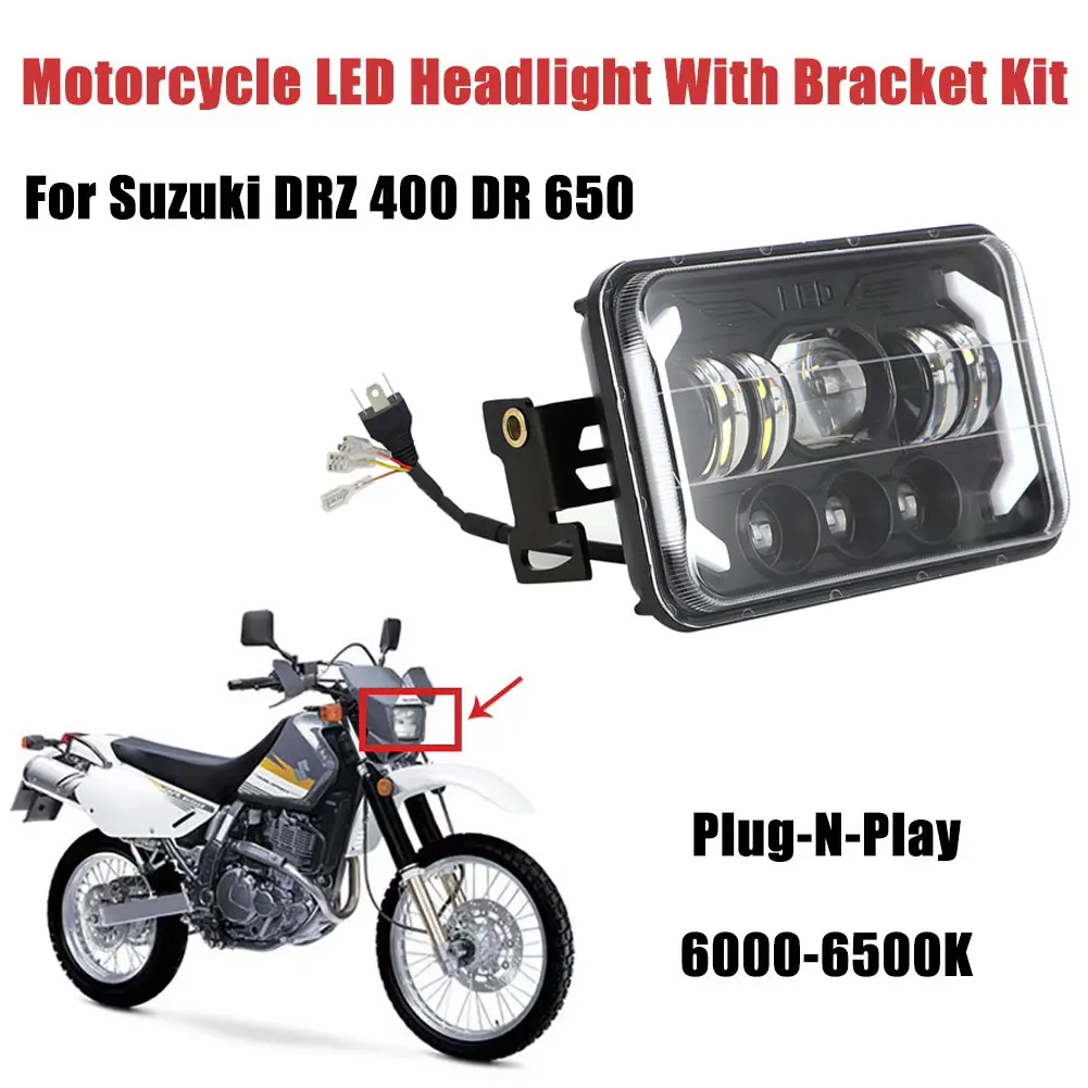 Plug-N-Play Square Motorcycle LED Headlight Kit with Mounting Bracket For Suzuki DRZ 400 DR 650 6000-6500K