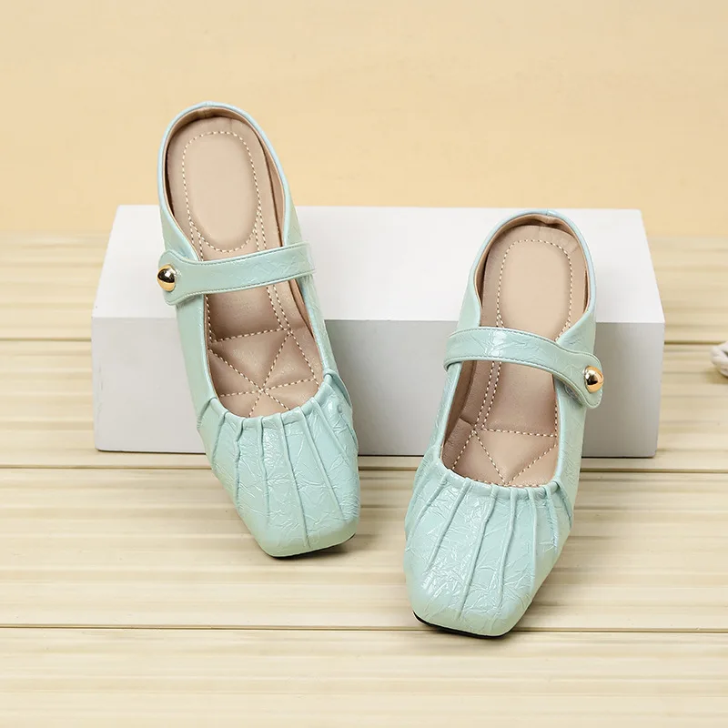 

Women's Summer Folded Slip-On Sandals Pleated Design Women's Half Slippers Mary Janes Simple Style Daily Wear Comfortable Flats
