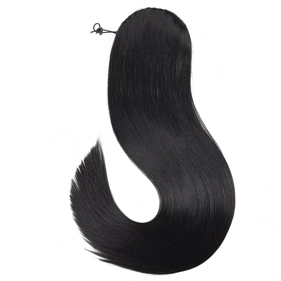 الاصطناعية مستقيم الرباط ذيل حصان طويل الألياف العضوية الحيوية ذيل حصان رقاقة في الشعر التمديد البرتقال شريط مطاطي ذيل حصان