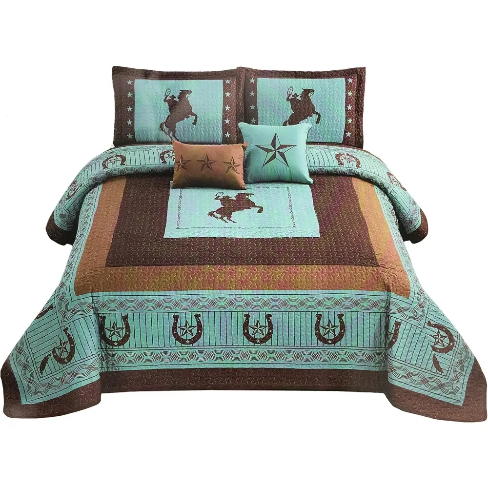 مجموعة لحاف كبيرة الحجم من رعاة البقر الغربية الفاخرة على شكل نجوم الخيول ومفرش سرير مع وسائد لديكور المنزل #6