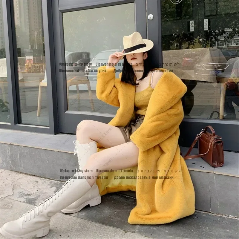 

Jacket Natural Fur Coat Women Plush Winter Coats Women Long Lapel Faux Fluffy Luxury Artificial Fur Jacket Teddy Female Fake