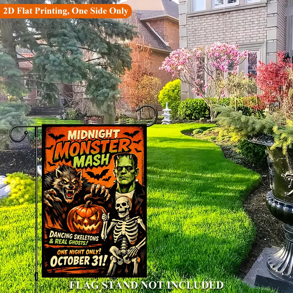 2D Flat Garden Flag 1 Piece, Halloween Celebration Promotional Art Poster Single Holiday Yard Outdoor Flag for Outdoor Home and Yard Holiday Decoration, Valentine's Day, Mother's Day Christmas, Thanksgiving, Halloween, Flagpole Free (Flags Only)