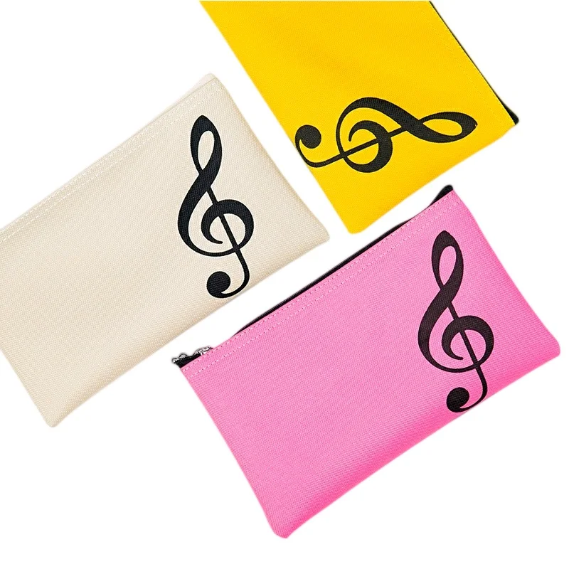 Notes Pen Bag School Girl Large Capacity Simple Canvas Printing Pen Bag Music Stationery Pencil Bag Pencil Pouch Pencil Purse