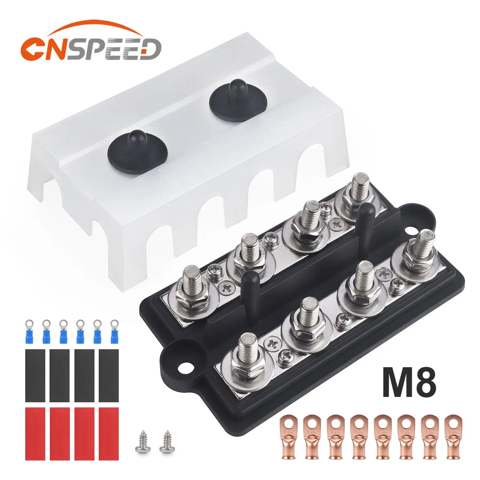 

Heavy Duty Bus Bar 8 Way DC 12V-48V 250A Positive Negative Power Distribution Block Box M8 M10 Busbar Battery Terminal Studs Box