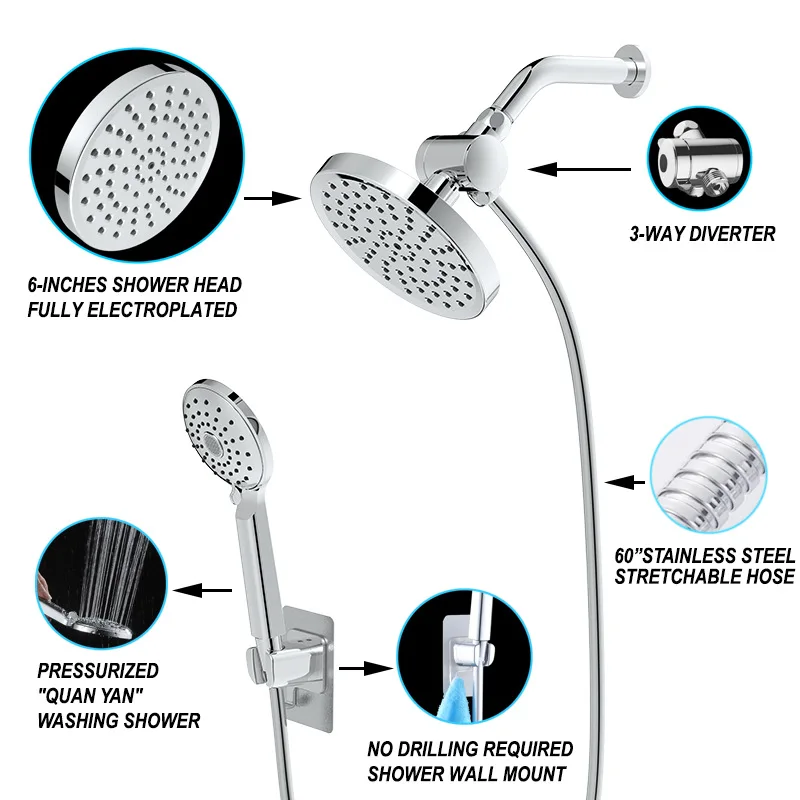 New Product Foreign Trade US Concealed Electroplating Tee Diverter with Socket Top Spray Double Combination Set