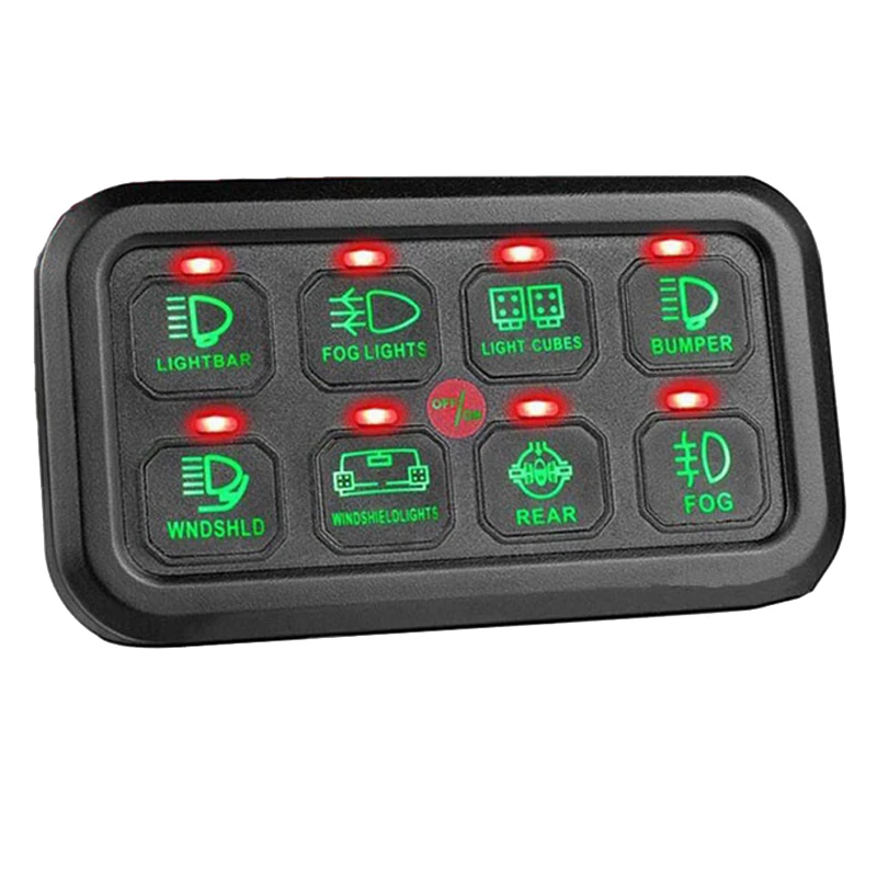 

8 Gang Switch Panel Electronic Relay System Light Bar Switch Panel For Truck Car Offroad UTV Caravan Waterproof Green