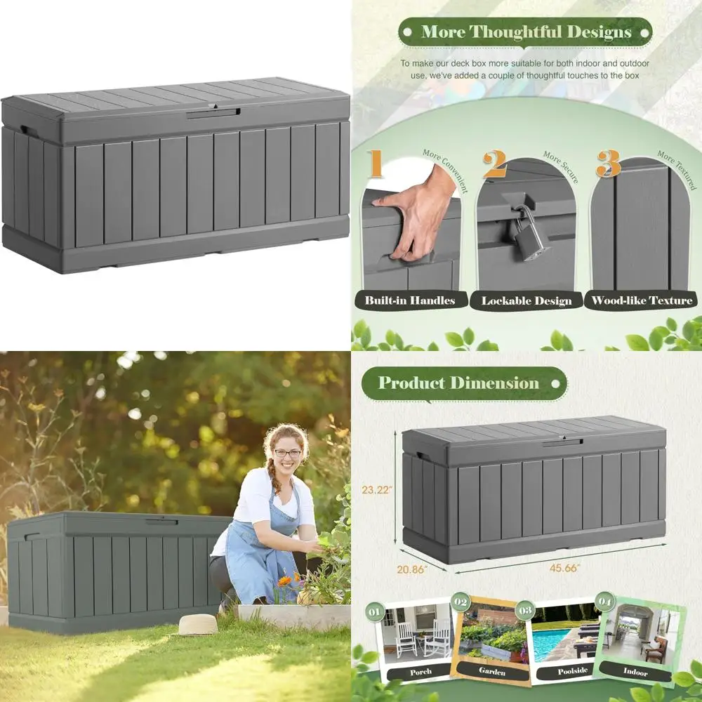 

Большой водонепроницаемый контейнер для хранения на открытом воздухе с навесным замком, коробка для палубы на 85 галлонов для организации внутреннего и наружного использования