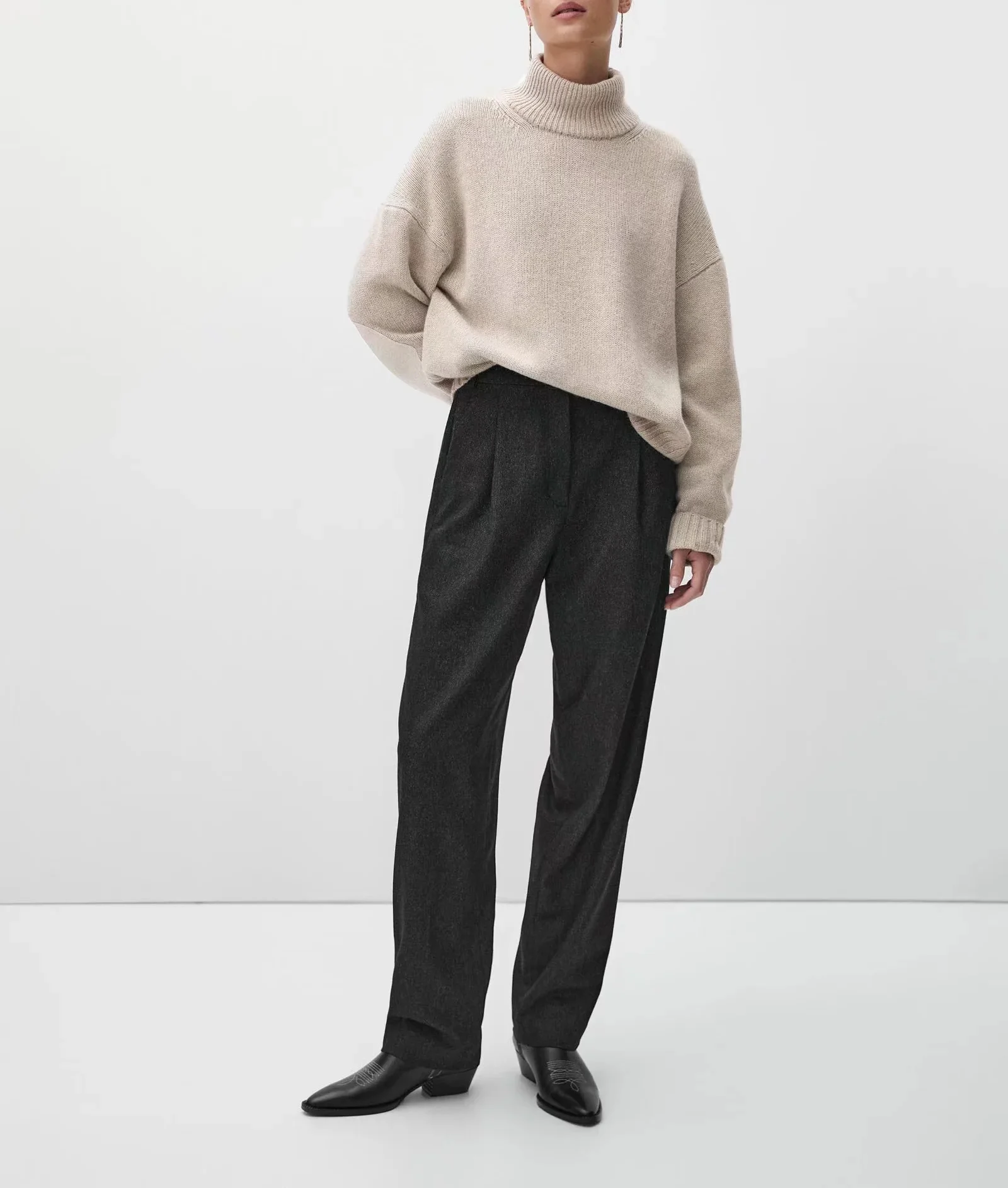 

Loose High Collar Knitted Sweater Casual Commute Sle Women's Autumn Winter New Faion Patchwork Elbow Patch Overhead Knitwear