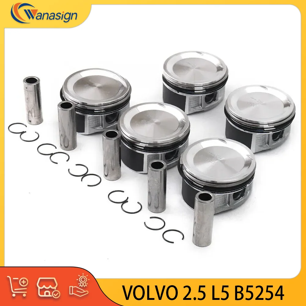 ENGINE PARTS STD 5pcs Pistons & Rings Set For Volvo C30 C70 S40 S60 S80 V50 V70 XC90 2.5L l5 GAS DOHC 2.5T 2.5 L T 2003-2013