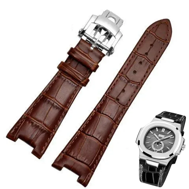 Genuine Leather Watch Band Fit for Patek Philippe 5711 5712G Nautilus Brown Black Blue Soft Cowhide Watch Straps 25mmX13mm