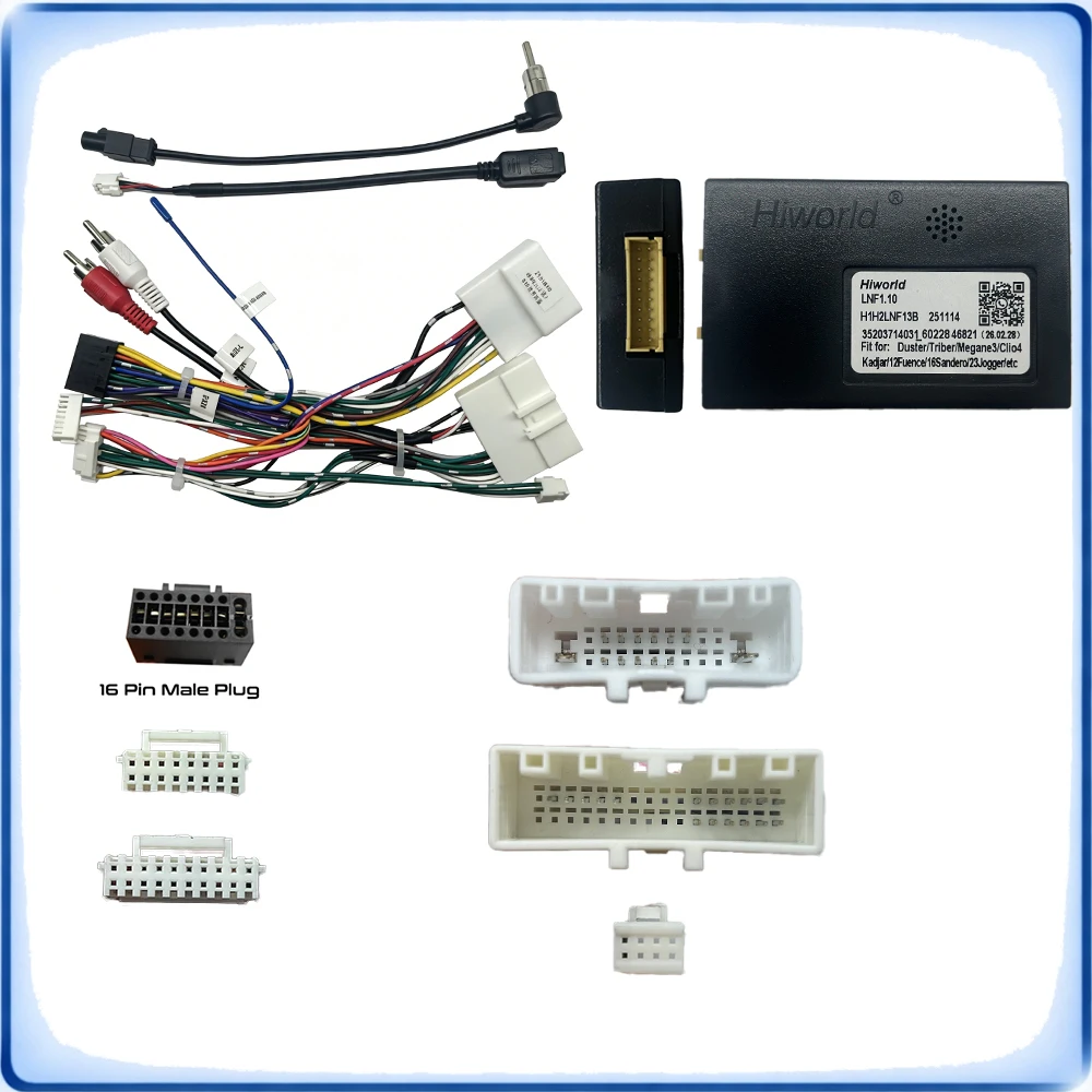 For Renault Clio Kadjar 2016 Low Trim 16Pin to 20Pin Wiring Harness with CANBUS Decoder HiWorld LNF1.10