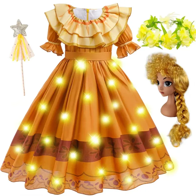 

Pepa Cosplay Costume Girl Orange Kids Ruffle Princess Dress Encanto Madrigal Mirabel Charm Fancy Costume Carnival Clothes