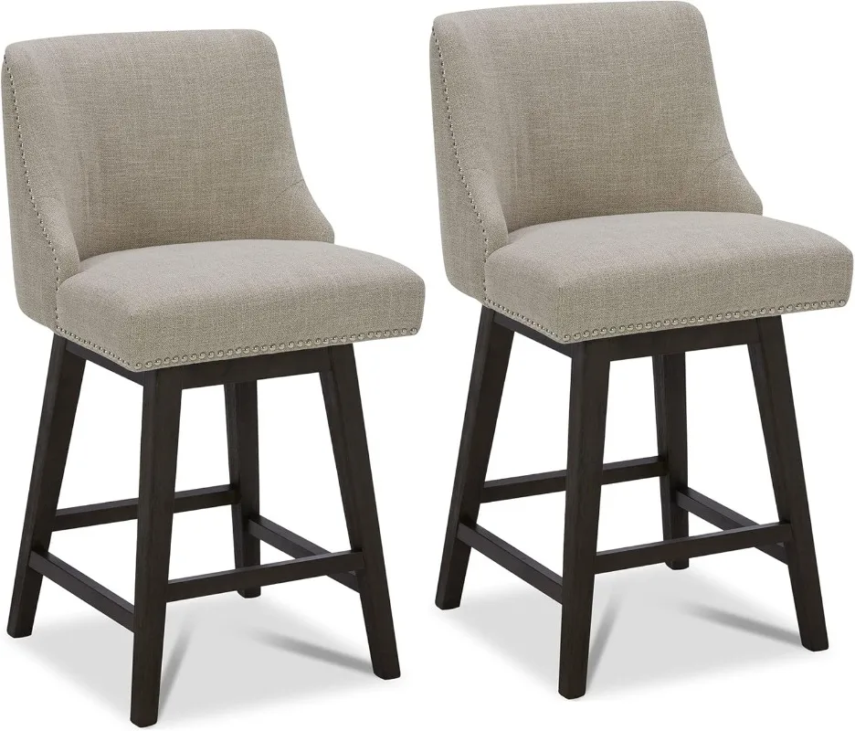 

Counter Height Swivel Barstools FSC Certified 26" H Seat Height Upholstered Bar Stools Set of 2 Performance Fabric in Tan