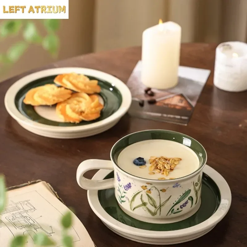 Coffee Cups and Tea Saucers Ceramic Cups Hand-painted Retro Holiday Floral Patterns Home Drinking Utensils Pastoral