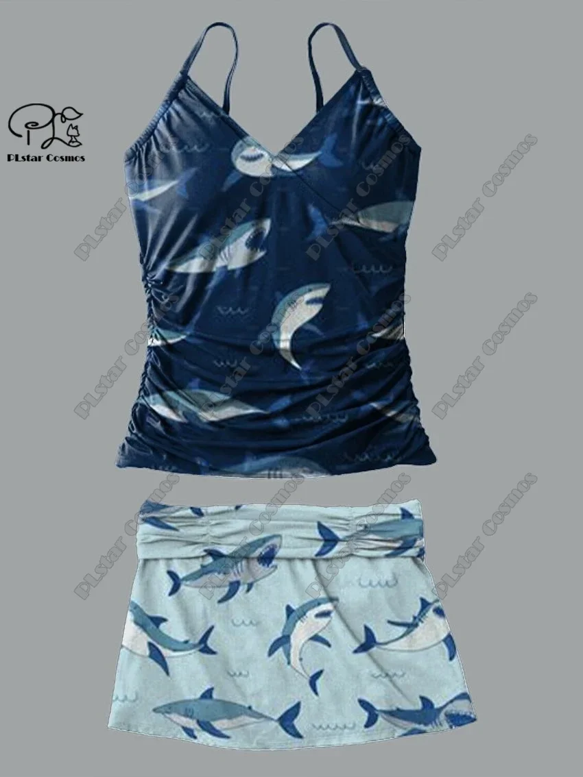 Scollo a v da donna estate piccola fresca stampa floreale pesce bretella gonna stile due pezzi costume da bagno vacanza nuovo costume da bagno Y-4