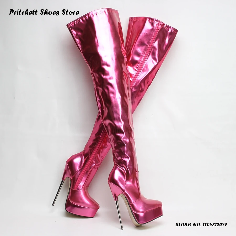 

Women's Pink Platform Stiletto Boots Footfetish Banquet Clubs Bars Over-the-knee Boots Solid Pointed Toe Thin Heels Footwear