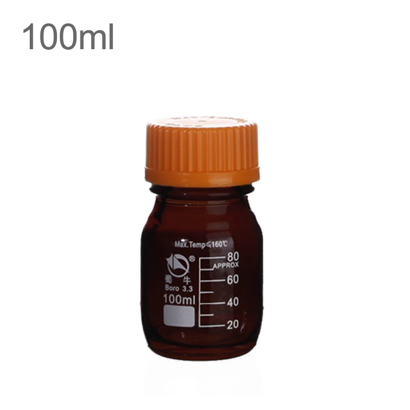 100ml 250ml 500ml 1000ml Boro Laboratory Sample Glass Threaded Reagent Bottle Screw Yellow Cap Amber Brown Refillable Bottles