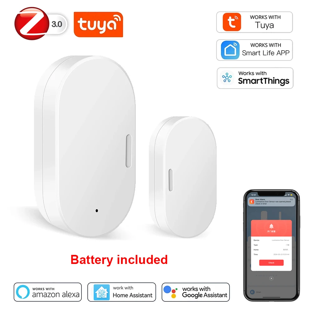 Tuya ZigBee Smart Door Window Sensor Door Open Closed Detector Smart Home Security Protection Alarm System for Alexa Google home