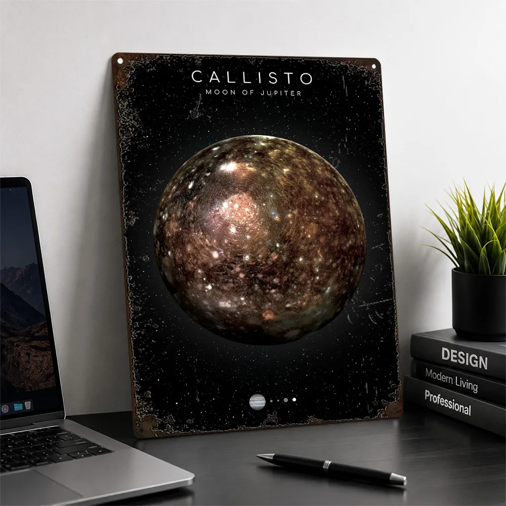 Callisto Moon Of Jupiter Aluminum Poster Scientific Illustration Wall Art For Study Customized Metal Sign Astronomy Lover Gift