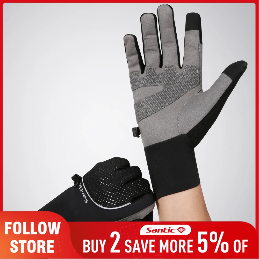 Santic Men's Cycling Gloves Windproof Reflective Warmer Gloves Touch Screen Non-slip Gloves For Men Autumn Winter Outdoor Sports