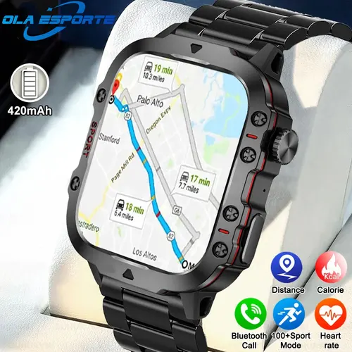 Nuevo en reloj inteligente militar para mujer, reloj deportivo para exteriores 3ATM, rastreador de Fitness GPS, Monitor de salud, llamadas BT, reloj inteligente para hombres y mujeres