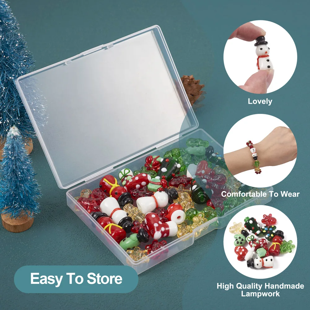46Pcs Christmas Handmade Lampwork Beads Snowman GlovesTree Loose Spacer Charm Beads for DIY Bracelets Necklace Crafts Decoration