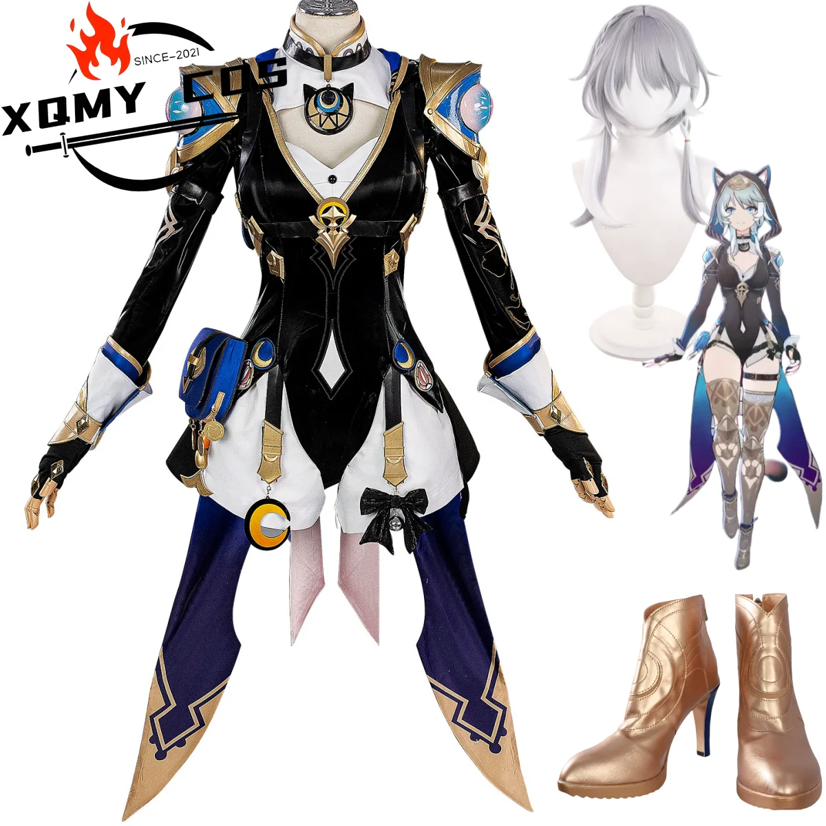 

XqGame Honkai: Star Rail Cipher Cifera Косплей Костюм Комбинезоны Боевая Униформа Полный Комплект Парик Обувь Женский Сексуальный Костюм Для Дня Рождения