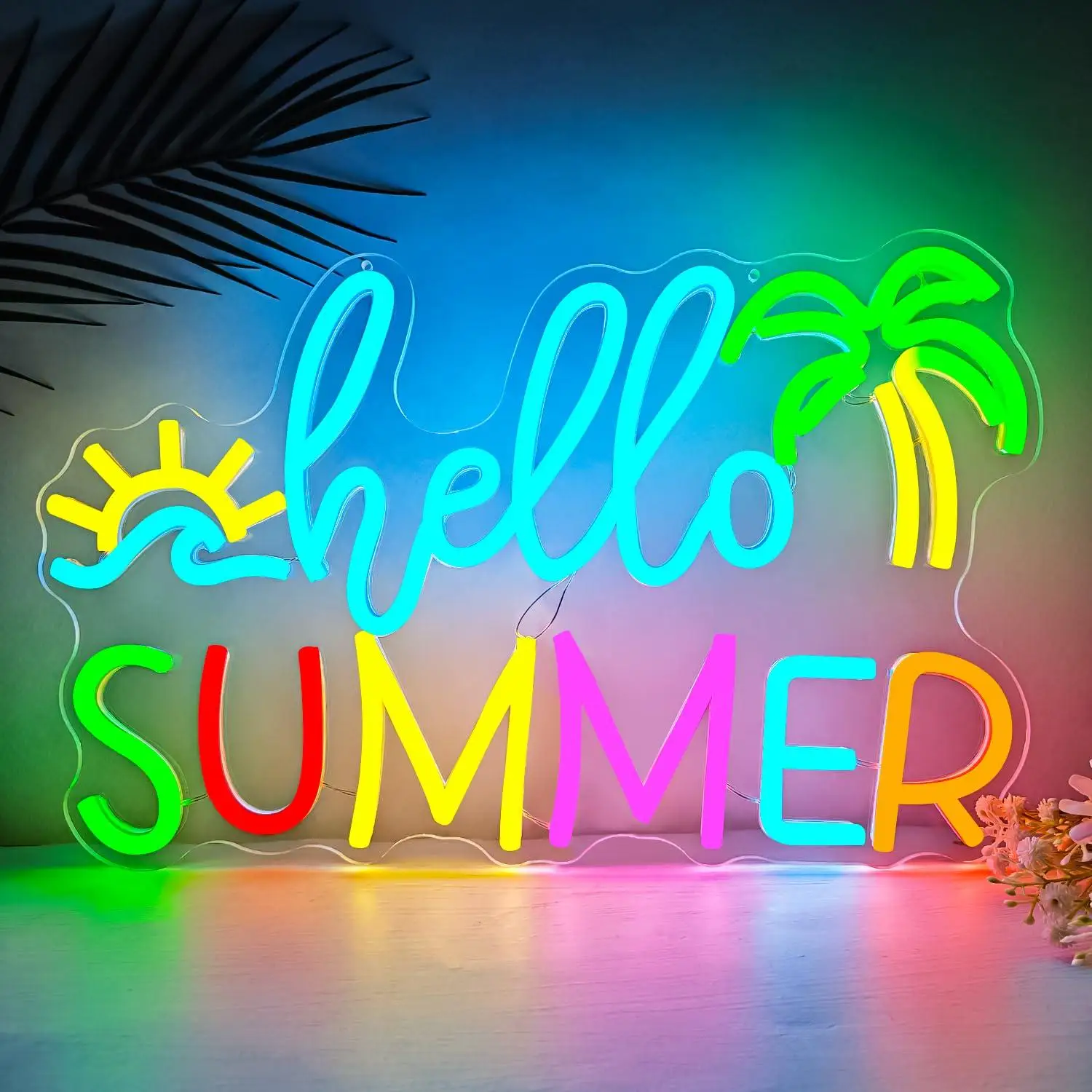 Hello Summer Neon Sign USB Dimmable LED Lights For Summer Beach Themed Bedroom Bar Home Office Wall Hanging Art Decor Gift