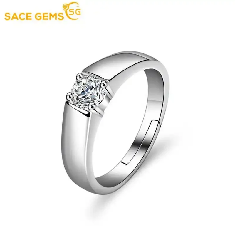 

SACEGEMS GRA Certified D Color 0.5CT Moissanite Ring for Men S925 Sterling Silver Wedding Diamond Band Party Luxury Fine Jewelry