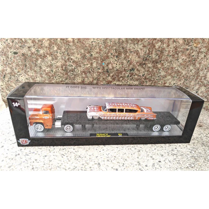 M2 Alloy 1/64 1958 LCF&1958 Impala R74 With Trailer Car Model Static Collection Decorated Holiday Gifts Toys