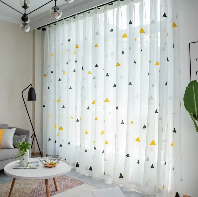 Simple European Breathable Dustproof Triangle Embroidered Gauze Curtain Curtains for Living Dining Room Bedroom