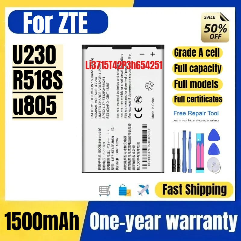 

Li3715T42P3h654251 for ZTE U230/R518S/u805 Phone Battery High Quality High Capacity Replacement Bateria Grade A Cell with Tools