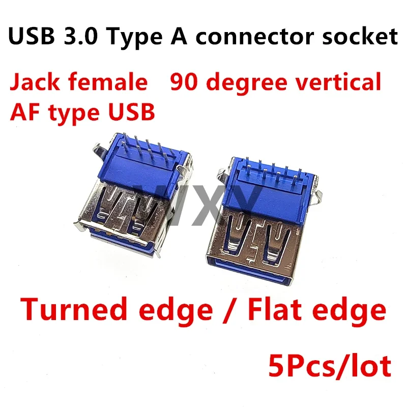 5Pcs USB 3.0 Type A connector socket for high speed data transfer USB 3.0 jack female 90 degree vertical AF type USB