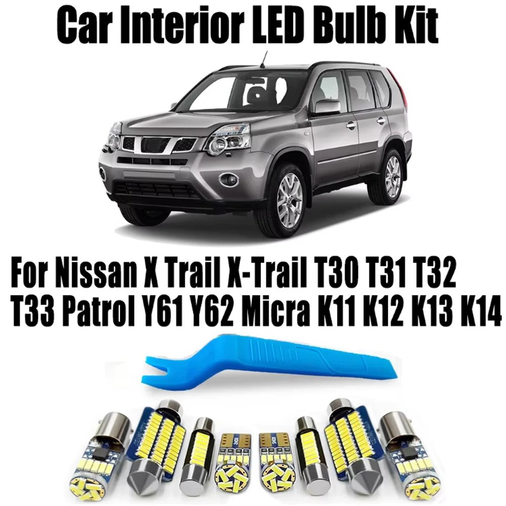 LED Interior Light Kit Canbus For Nissan X Trail X-Trail T30 T31 T32 T33 Patrol Y61 Y62 Micra K11 K12 K13 K14 Reading Dome Bulbs