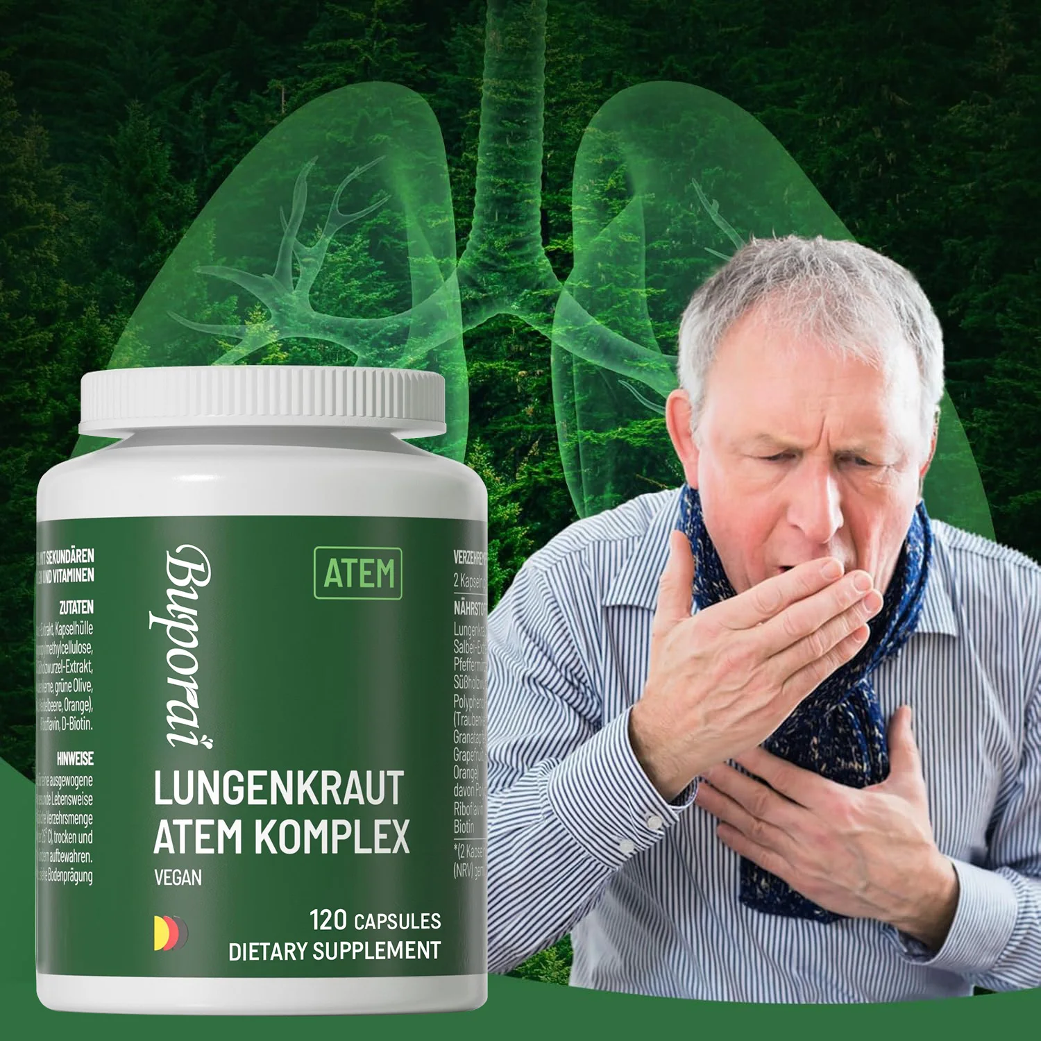 

Lung Detox & Cleanse - Supports Bronchial and Respiratory Health, Relieves Breathlessness, Boosts Immunity - 120 Capsules