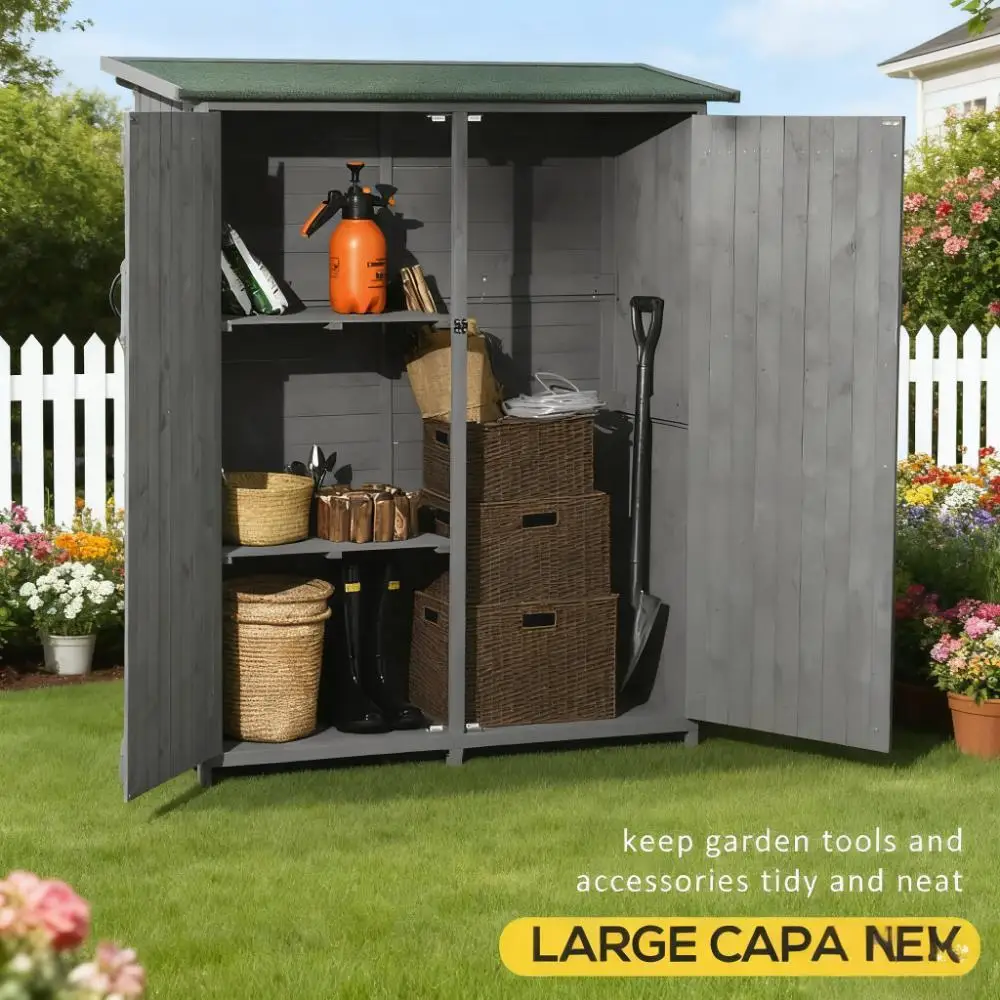 Wooden Garden Storage Shed, Utility Tool Organizer Cabinet with Waterproof Asphalt Roof, Outdoor Tool Storage House for Backyard Patio Yard