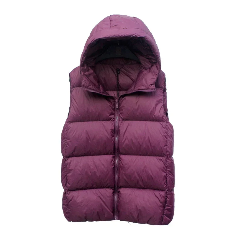 

New High-Quality Fashion With Hood Casual Slim Thick Autumn Winter Waistcoat Women Ultralight White Duck Down Vest