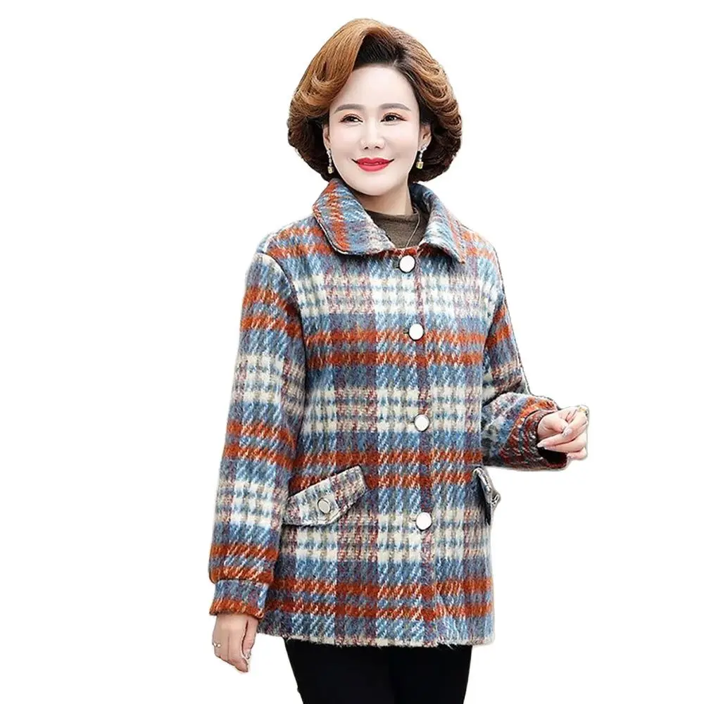 

Lovepeapomelo Traf Coat Plaid Regular Polyester Pockets High Street Senior Wool Blends Woman Clothing New Product