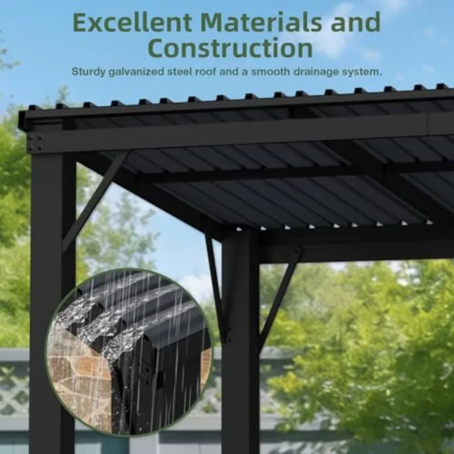 Hardtop Grill Gazebo Outdoor Gazebo with Side Shelves BBQ Grill  with Bottle Opener Hooks Metal Gazebo Pergola for Patio Backya view 3