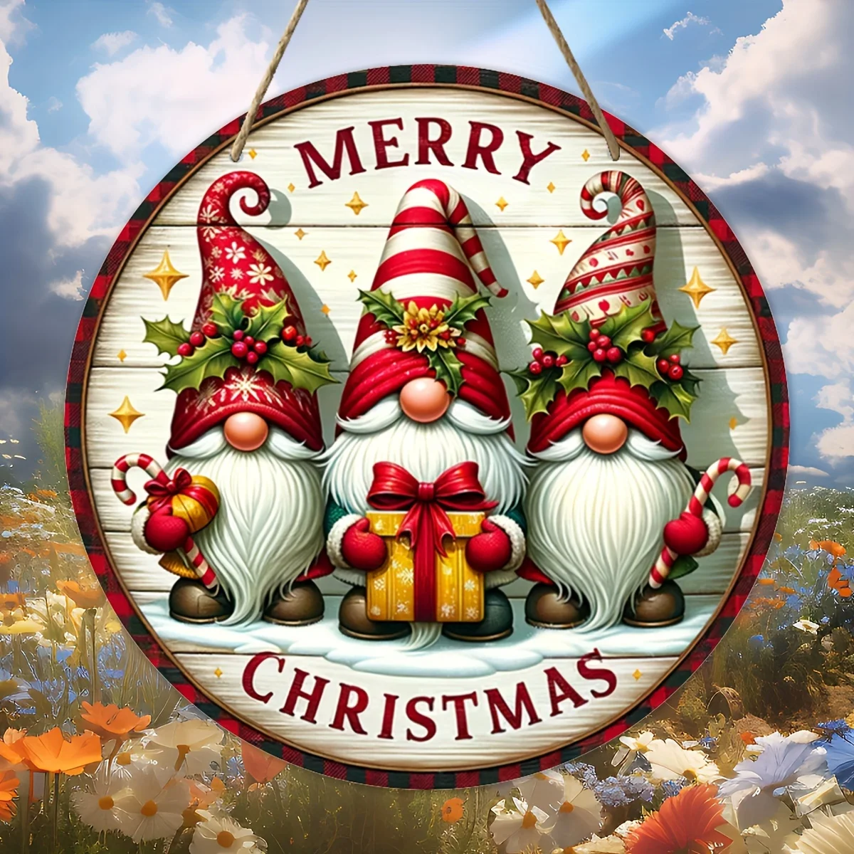 1pc Merry Christmas gnome wooden yard sign round sign creative decorative sign, suitable for home, garden, terrace