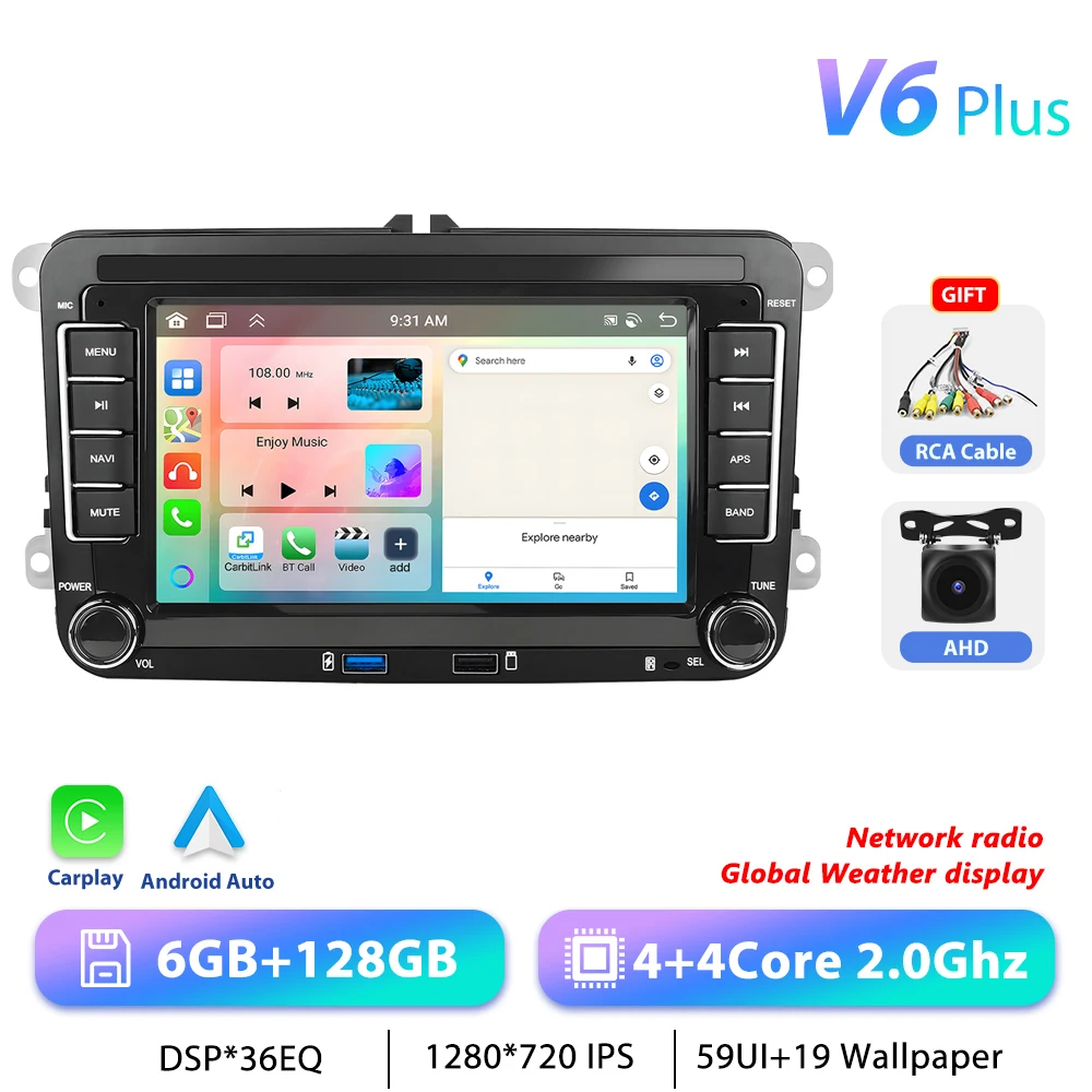 Podofo 7 "9" CarPlay Android Autoradio Voor Volkswagen VW Golf Passat JETTA Skoda SEAT Auto Intelligent Systeem 2din GPS Autoradio